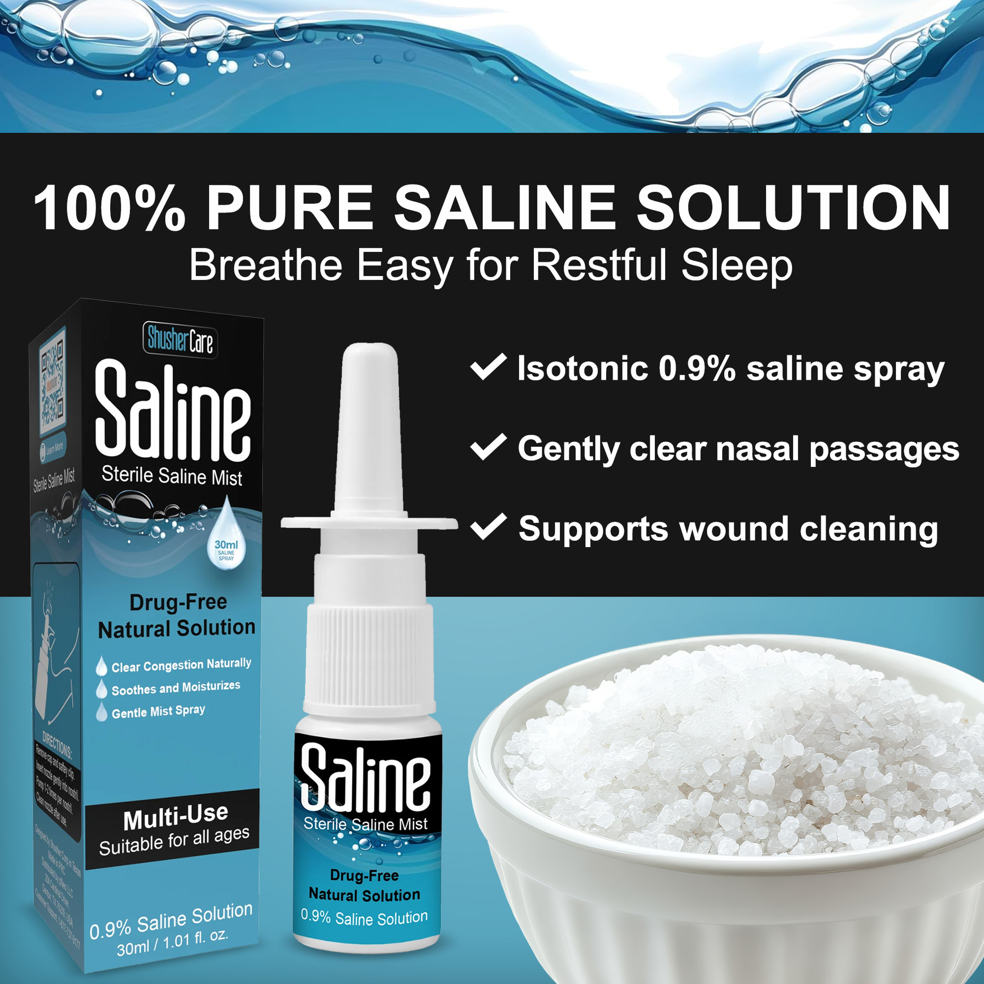 Baby Saline Nasal Spray 30ml – Preservative Free Congestion Relief by Shusher Care