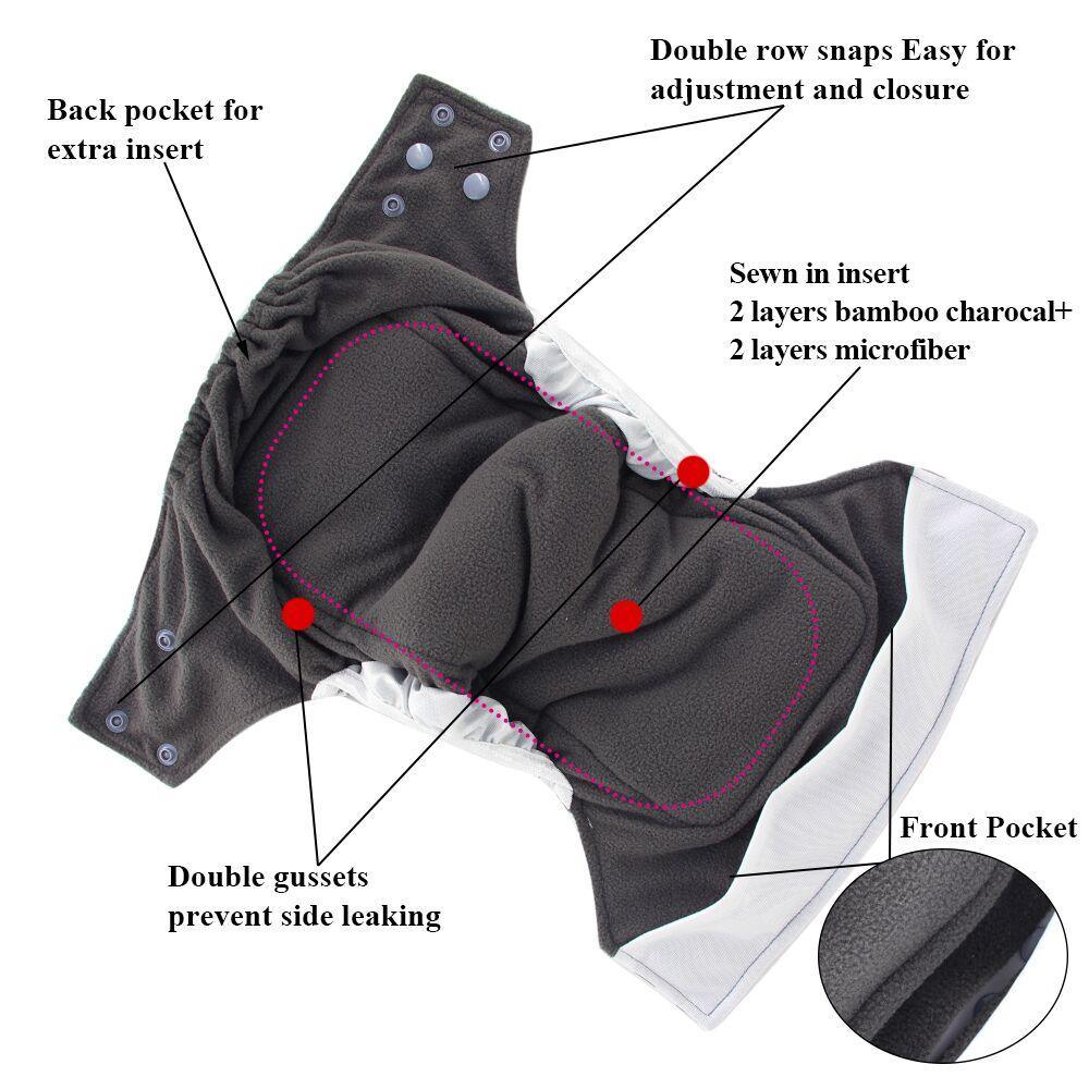 All-In-One  Cloth Diaper for Baby Bamboo Charcoal Eco-friendly Baby Cloth Diaper