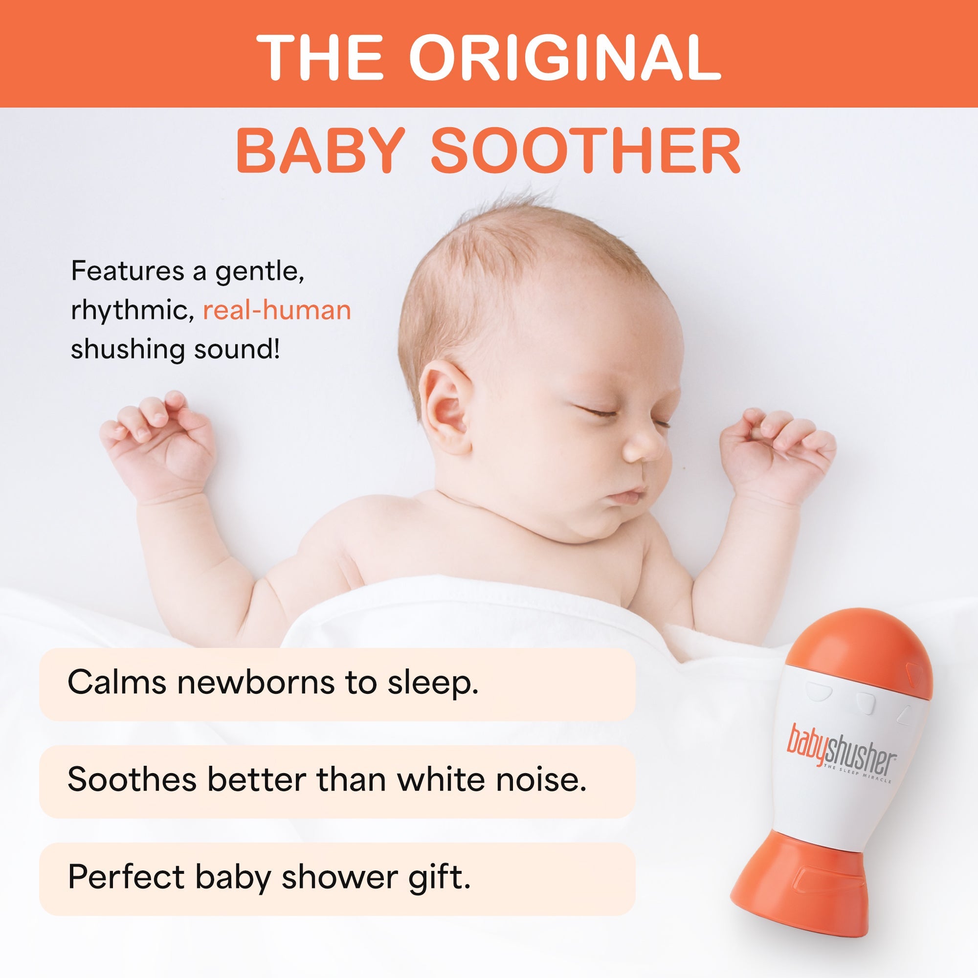 Baby Shusher Sound Machine for Newborn Sleep – Real Human Shushing Sound